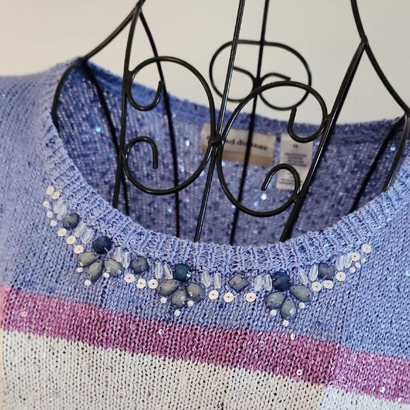 Alfred Dunner Striped Sequin Sweater knitted women size 1X Casual Sophisticated - Picture 4 of 11